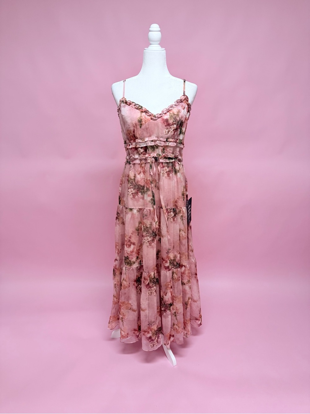Lulus Pink Floral Maxi Slip Dress with Ruffled Trim